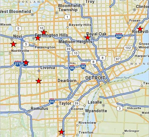 Detroit Area Locations Map